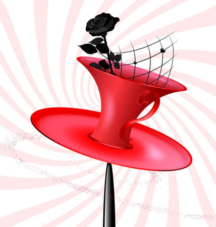 red rotating cup with black rose insideのイラスト素材