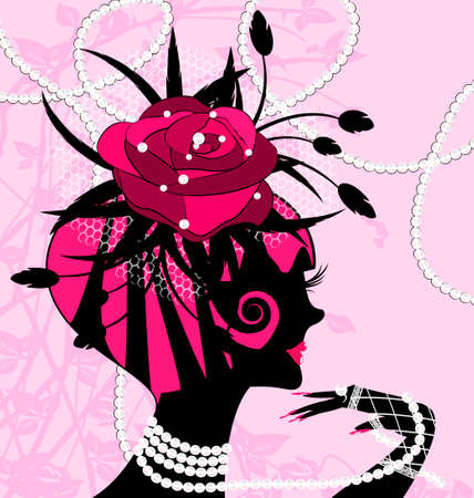 abstract black silhouette of pink girl and beadsのイラスト素材