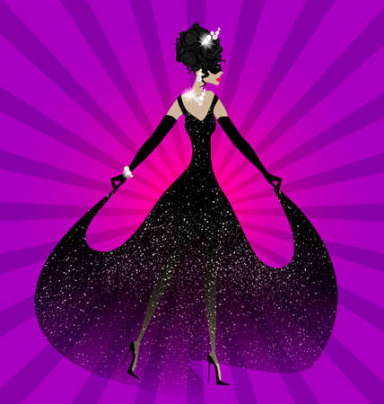abstract lady in black dress and half maskのイラスト素材
