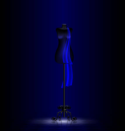 a dark empty room and a black dummy with a blue cravatのイラスト素材