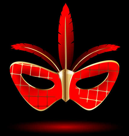 a red-golden carnival half mask with red feathersのイラスト素材