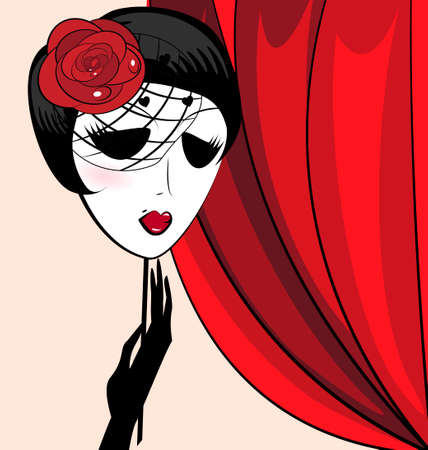 abstract silhouette of mask of black-haired ladyのイラスト素材
