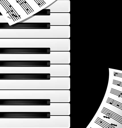 abstract black and white piano keys and noteのイラスト素材