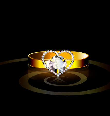 dark background and golden ring with jewel heartのイラスト素材