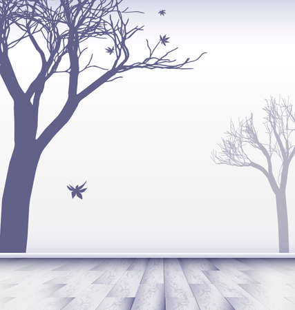 the abstract white room with a image of treesのイラスト素材