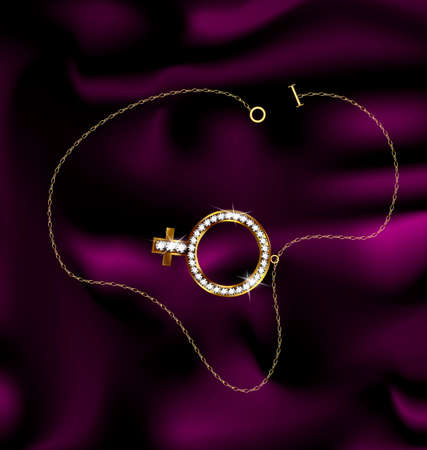 purple background and golden chain with jewel Mirror of Venusのイラスト素材