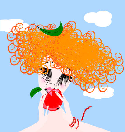 red girl and appleのイラスト素材