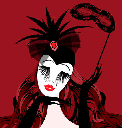 abstract lady with halfmaskのイラスト素材