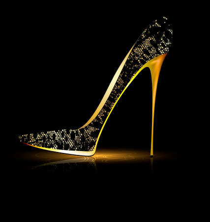 black background and the black lace ladys shoeのイラスト素材