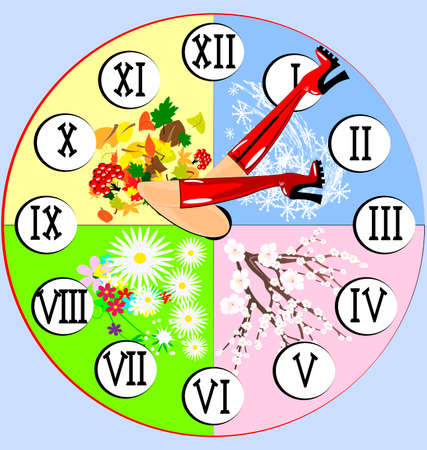 the winter clock and abstract female legsのイラスト素材