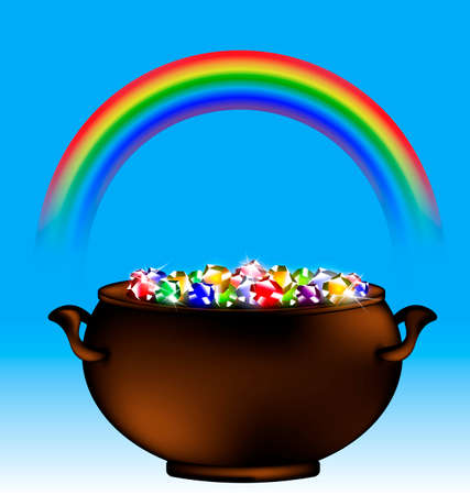 rainbow background and the dark pot of gemsのイラスト素材