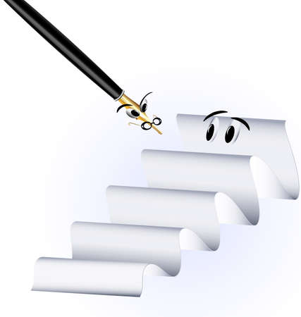 scared sheet of paper and crazy penのイラスト素材