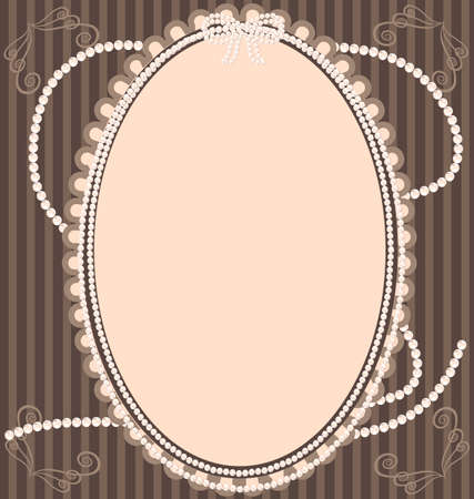 vintage lace frame and beads in beige colorのイラスト素材