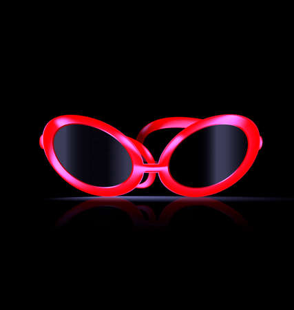 dark background and large red balck eyeglassesのイラスト素材