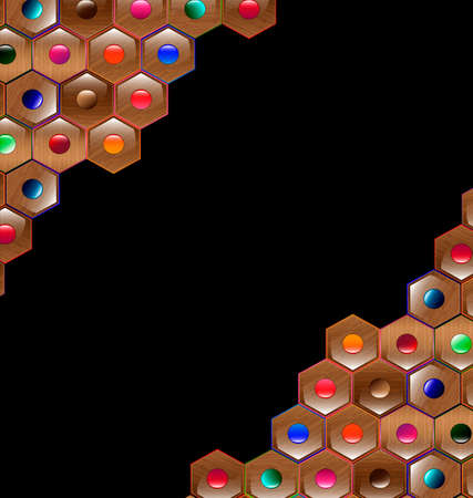 dark backround and abctract image of many multicolored pencilsのイラスト素材