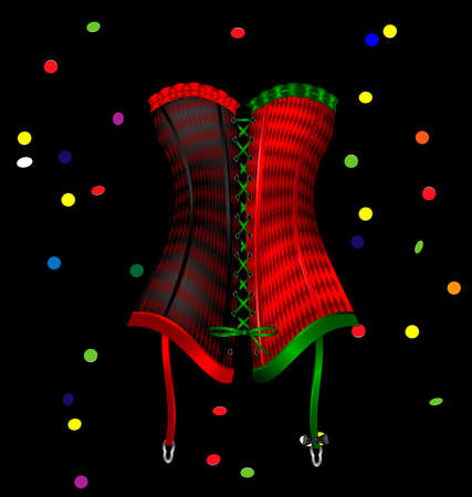 dark background and the large red green black carnival corset of New Year, carnival confettiのイラスト素材