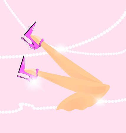 pink background and erotic female feet with pearl beadsのイラスト素材