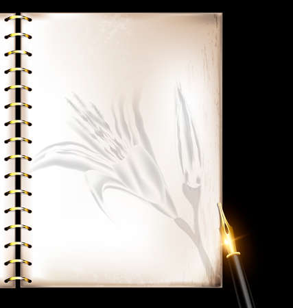 dark background, retro stylized sheet of paper and old-fashioned writing penのイラスト素材