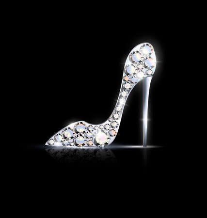 Black background and the abstract golden jewelry shoe with crystals vector illustration.のイラスト素材