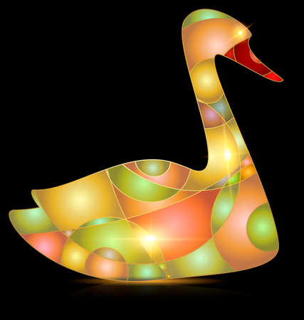 dark background and abstract yellow colored background image of bird consisting of linesのイラスト素材