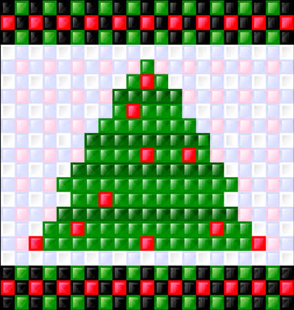 An abstract colored background image of Christmas tree consisting of lines with green and red glossy blocksのイラスト素材