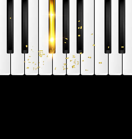 Black background with abstract black-white and golden piano keysのイラスト素材