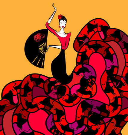 Woman doing japanese dancingのイラスト素材