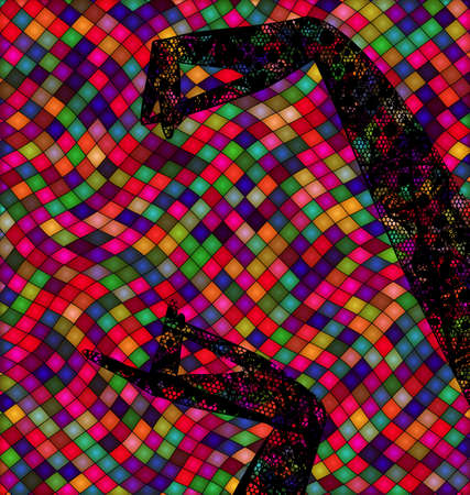 red colored background image consisting of lines and cubes with two abstract lace handsのイラスト素材