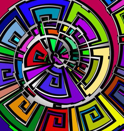 many colored background with abstract image of abstract spiral consisting of lines and figuresのイラスト素材