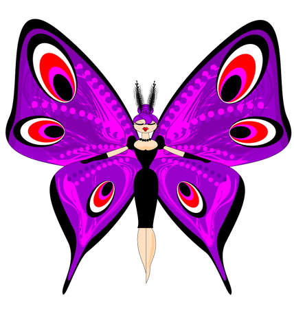 abstract colored vector illustration image of purple girl butterfly consisting of lines and figuresのイラスト素材