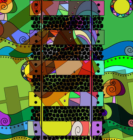 vector illustration colored background image of the abstract railway consisting of lines with figuresのイラスト素材