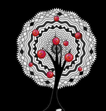 black background and the abstract white apple treeのイラスト素材