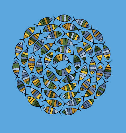 vector illustration blue color background funny fishのイラスト素材