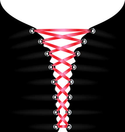 vector illistration white background and black fabric with red lacingのイラスト素材