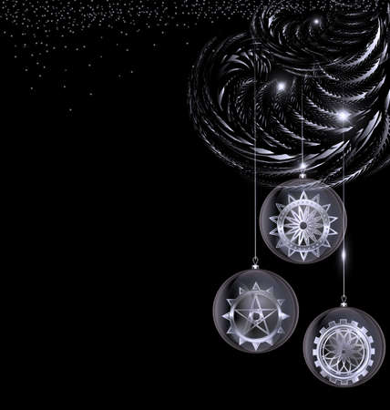 vector black white Christmas with balls gearsのイラスト素材