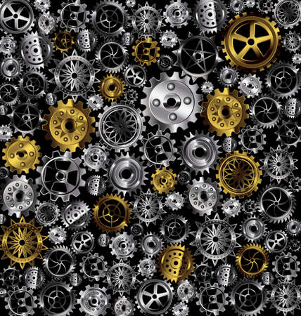vector illustration metal background with white and yellow gearsのイラスト素材