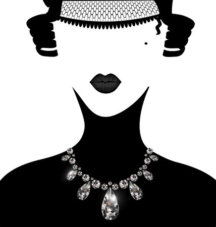 white background, dark lady and jewel diamond necklaceのイラスト素材