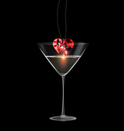 black background and glass of wine with jewel pendant red diamondのイラスト素材