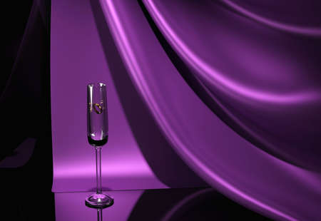 3D rendering white glass with purple drape and golden ringの写真素材