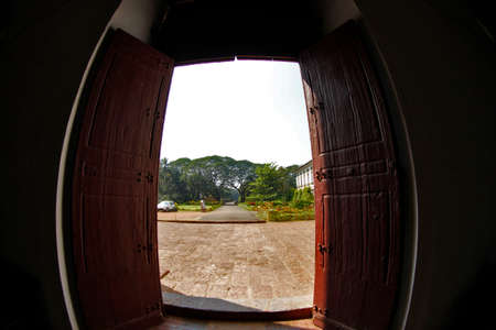 Garden behind doorsの写真素材