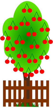 cherry tree, vector,cherry tree and fence,のイラスト素材