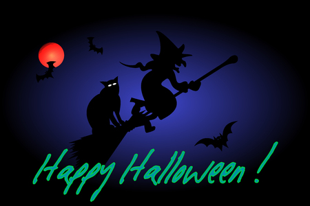 Witch on a broomstick, witch, hag, harridan,のイラスト素材