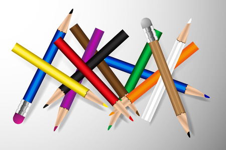 pencils and colored pencils,  pencil with eraser,のイラスト素材