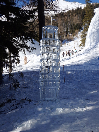 ice Leaning Tower of Pisa, Sculptures made of ice - High Tatras - Slovakia 2017,のeditorial素材