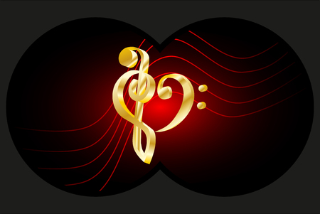 Binoculars view, Heart - violin and bass clef, Music note stave and heart violin and bass clef,のイラスト素材