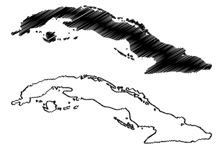 Cuba map vector illustration, scribble sketch Cubaのイラスト素材