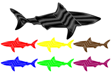 Shark silhouette vector, silhouette fish color set,のイラスト素材