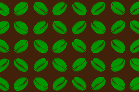 Green coffee beans on a brown background - vector patternのイラスト素材