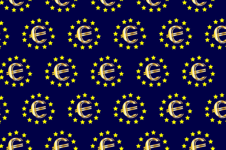 Golden euro on blue background - vector patternのイラスト素材