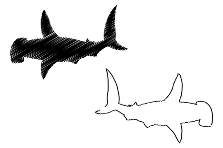 Shark hammerhead silhouette vector, silhouette fish,のイラスト素材